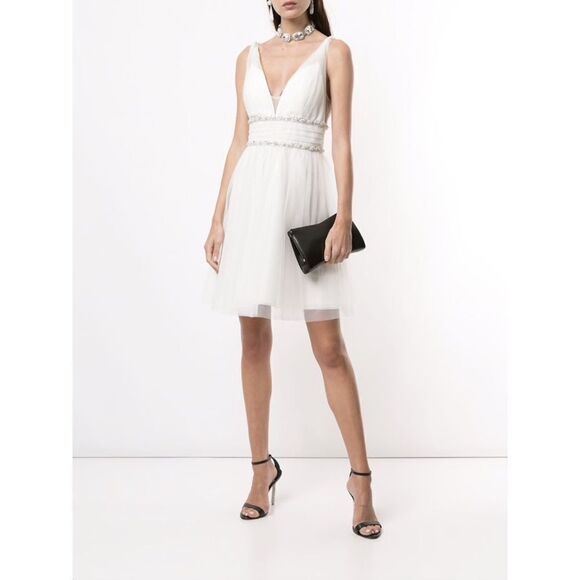 Marchesa Notte Jeweled Waist A Line Dress Ivory Size 6 - Picture 4 of 12
